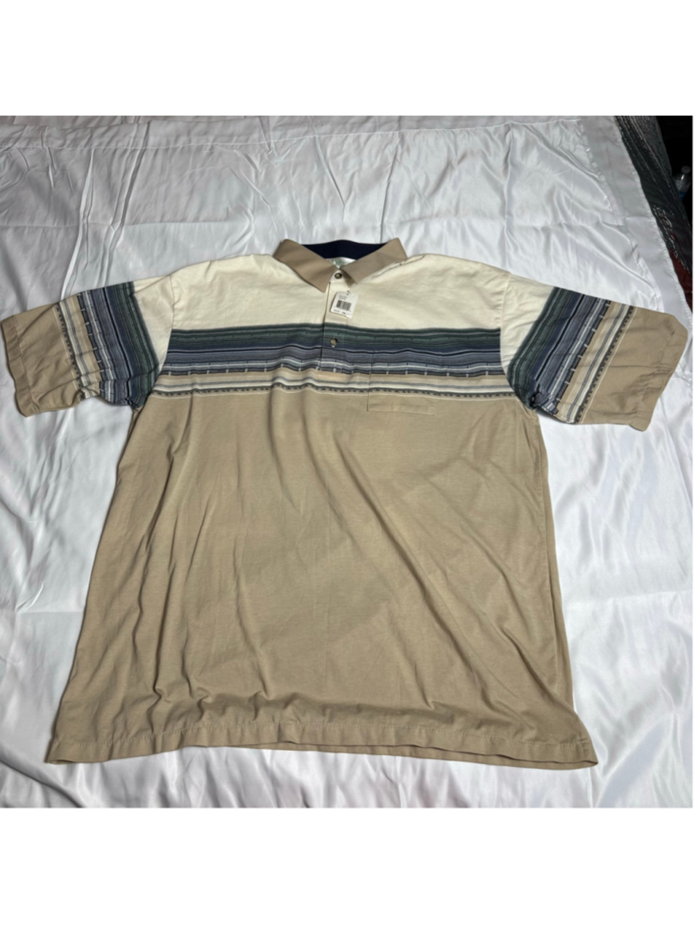 Men's Palmland Club Polo Shirt XXL Beige Blue Striped